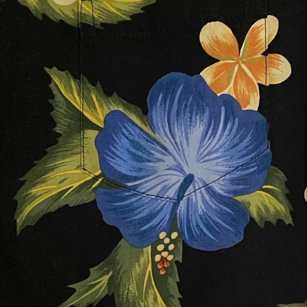 reyn spooner Kids Black Hawaiian Shirt with Blue, Yellow & Orange Floral Print
